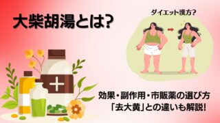 大柴胡湯の効果・副作用・市販薬の選び方を解説する漢方薬の紹介バナー。去大黄との違いも紹介。